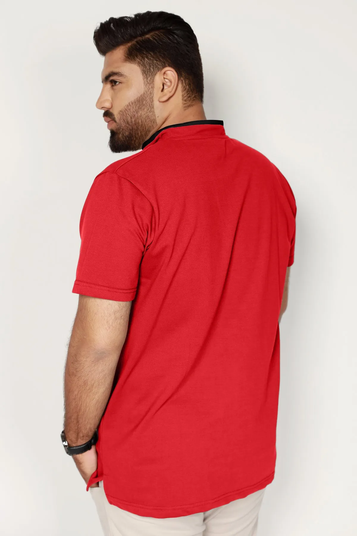 Red Henley Collar Polo Shirt (Plus Size) - S22 - MP0087P