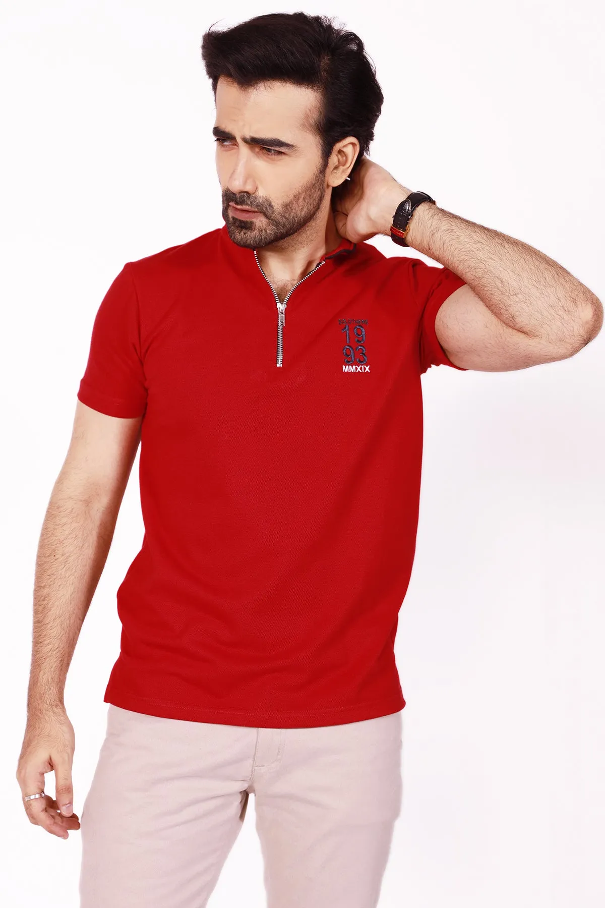 Red Henley Collar Polo Shirt - S22 - MP0087R