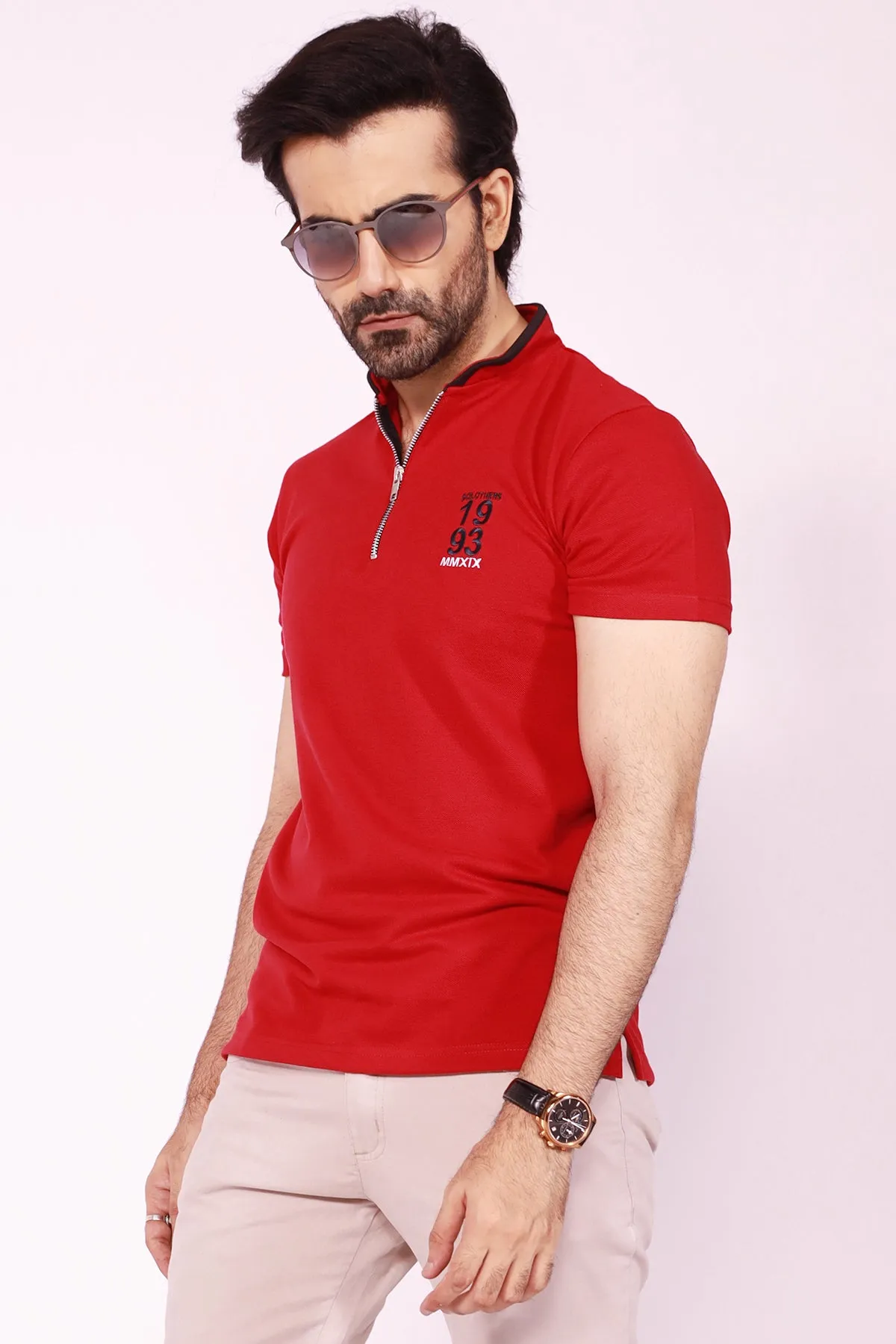 Red Henley Collar Polo Shirt - S22 - MP0087R