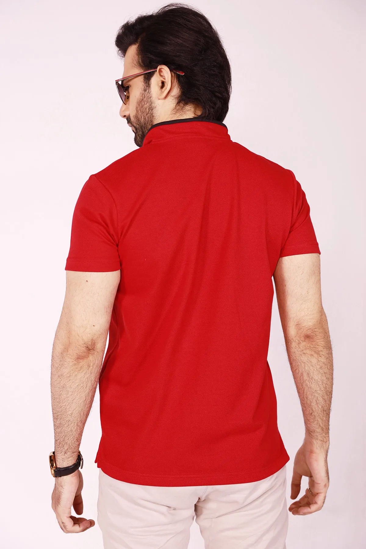 Red Henley Collar Polo Shirt - S22 - MP0087R