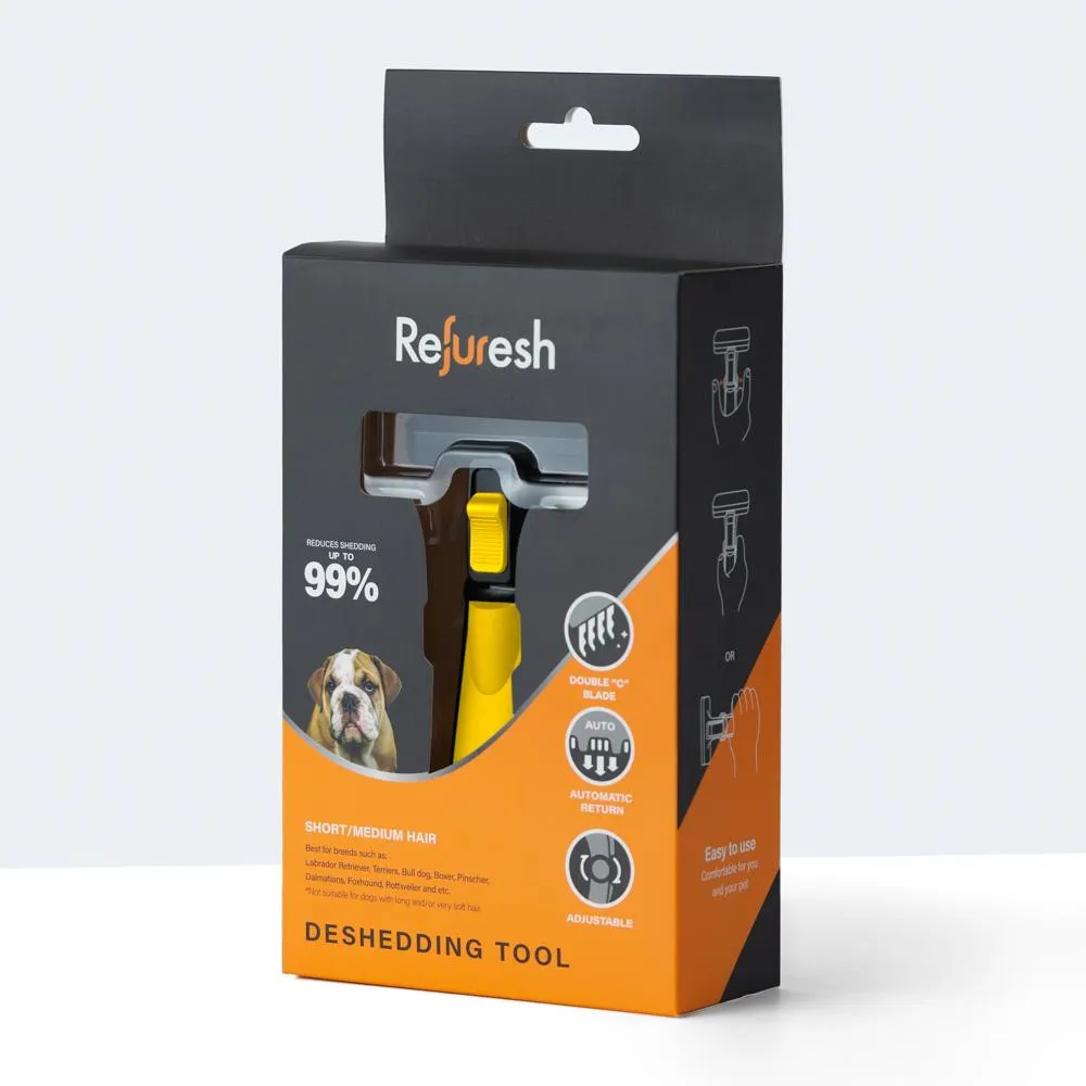 Refuresh Short and Medium Hair Dog Deshedding Tool Yellow Medium