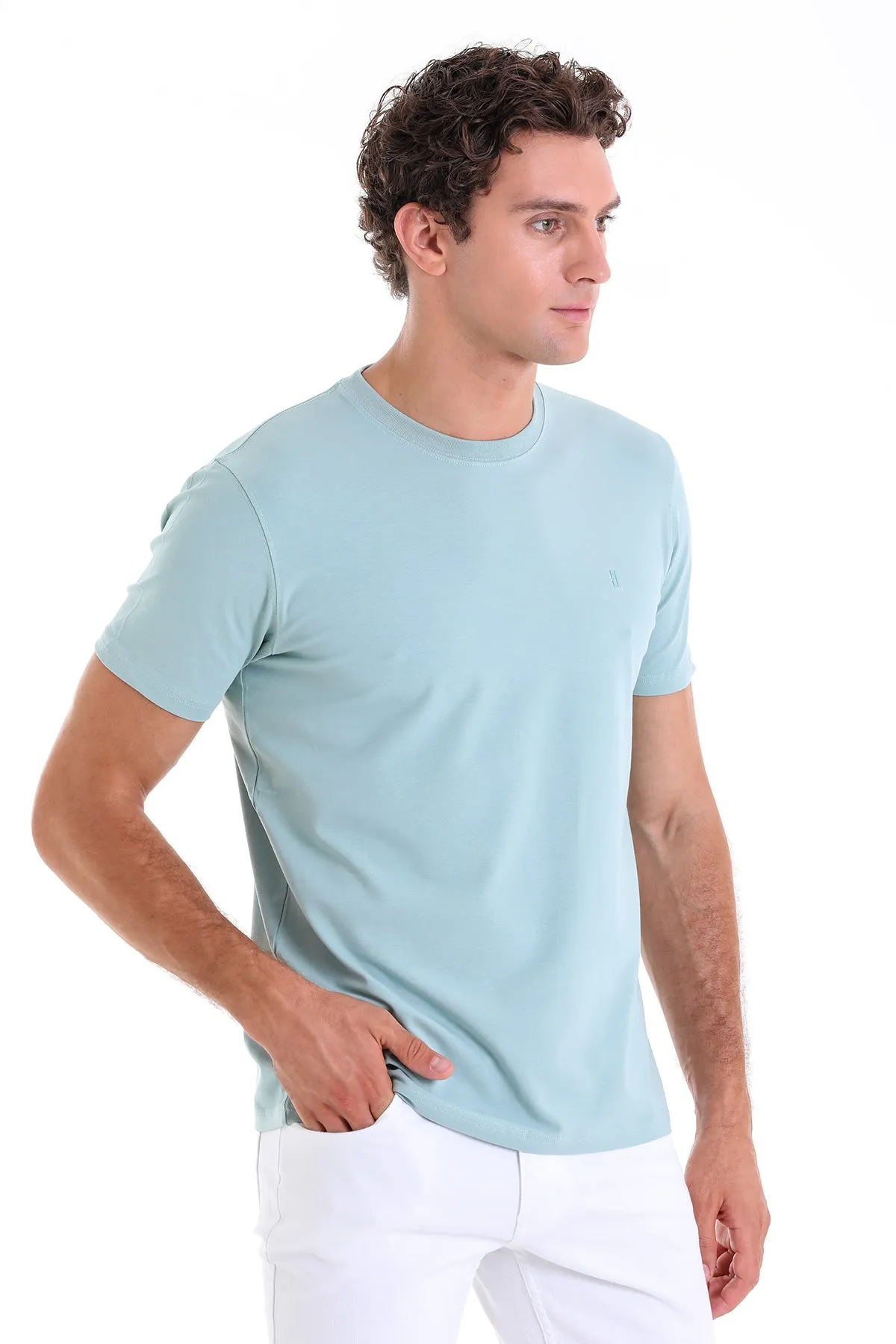 Regular Fit Cotton Blend Mint Crewneck T-Shirt