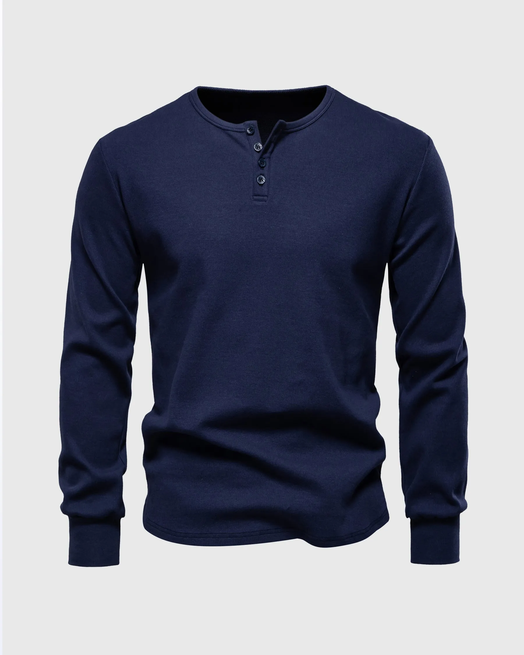 Rib Knit Curved Hem Long Sleeve Henley Shirt