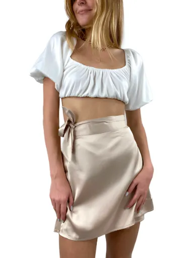 Rock N Rags - "Chanel" Wrap Skirt - Champagne - Satin with Side Tie