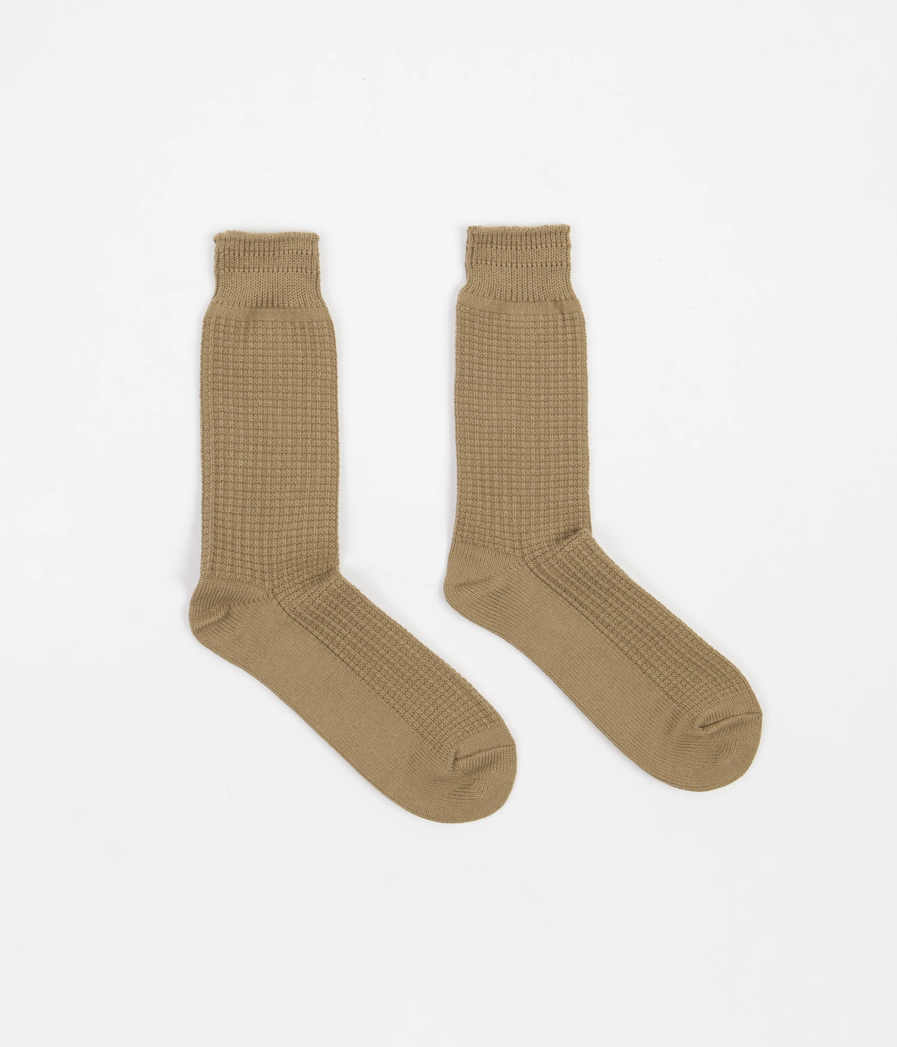 RoToTo Cotton Waffle Crew Socks - Khaki