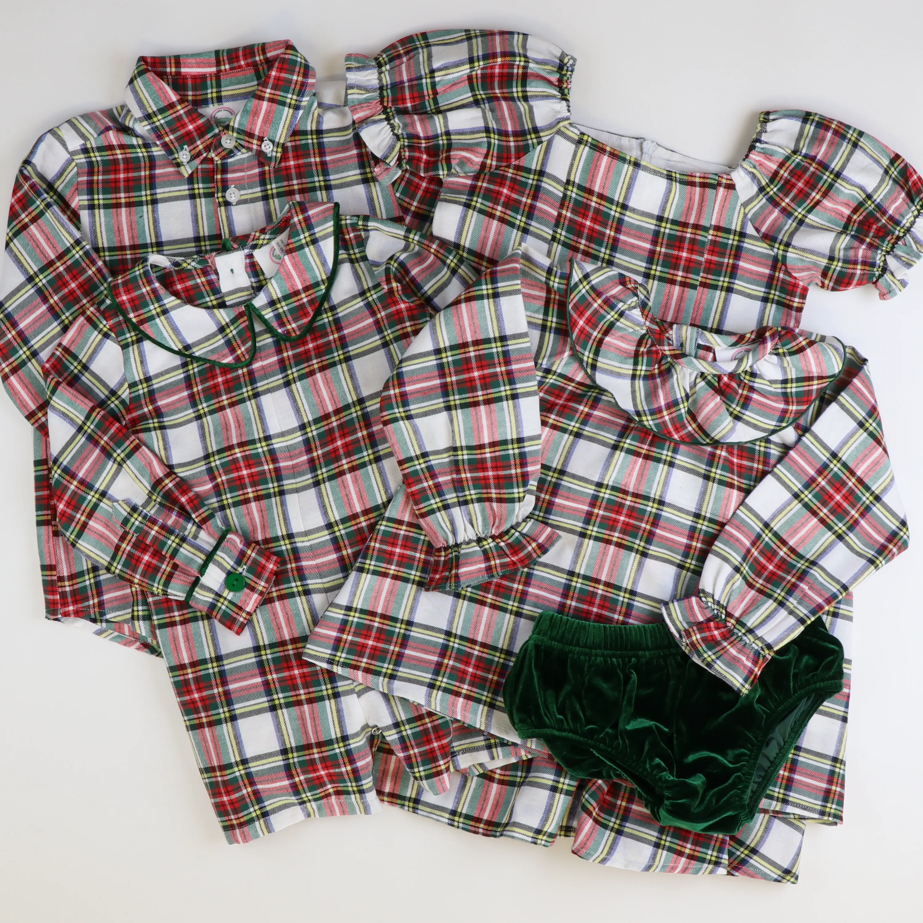 Ruffle Neck Set - Christmas Tartan Plaid Velvet