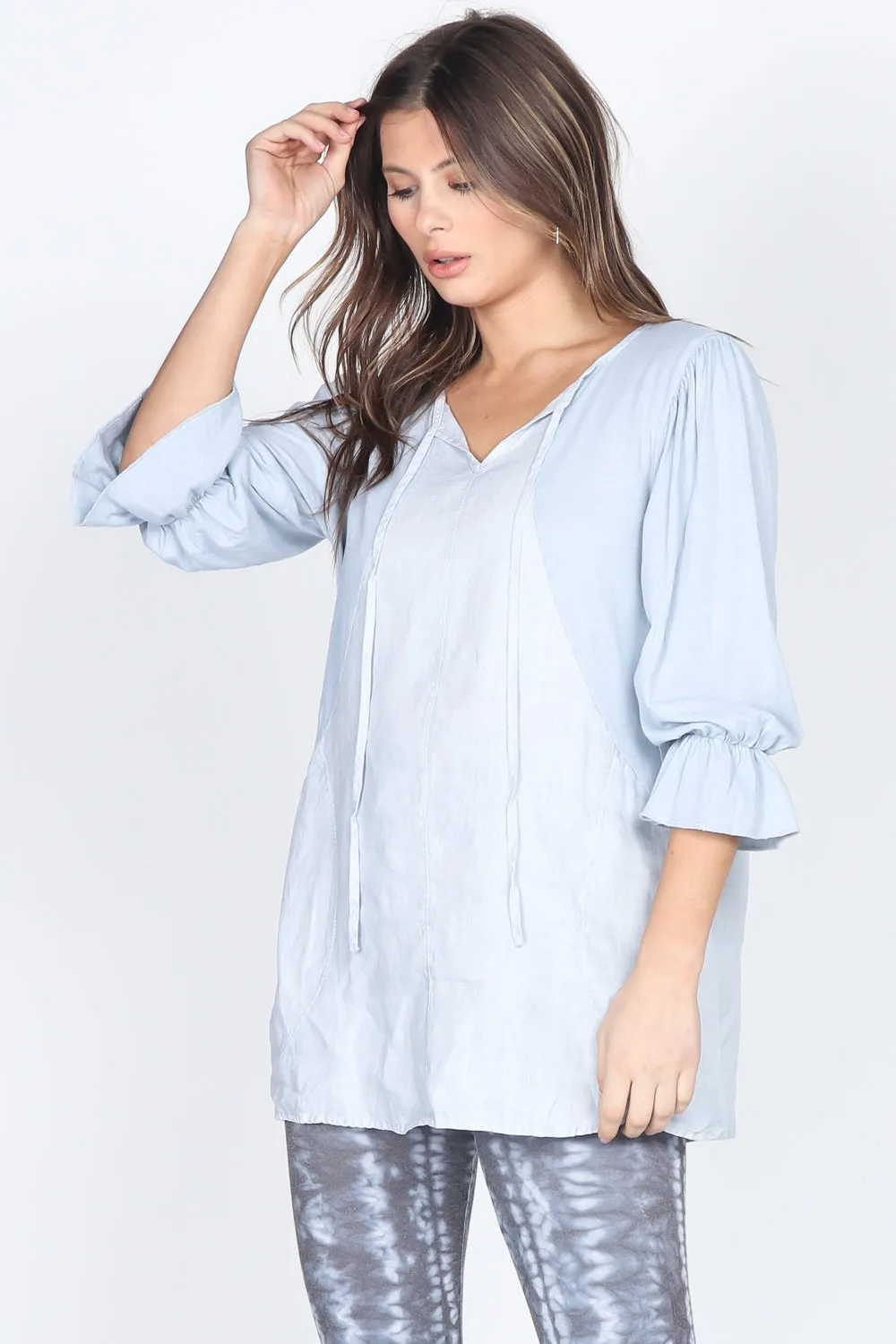 Ruffle Sleeves Linen Tunic