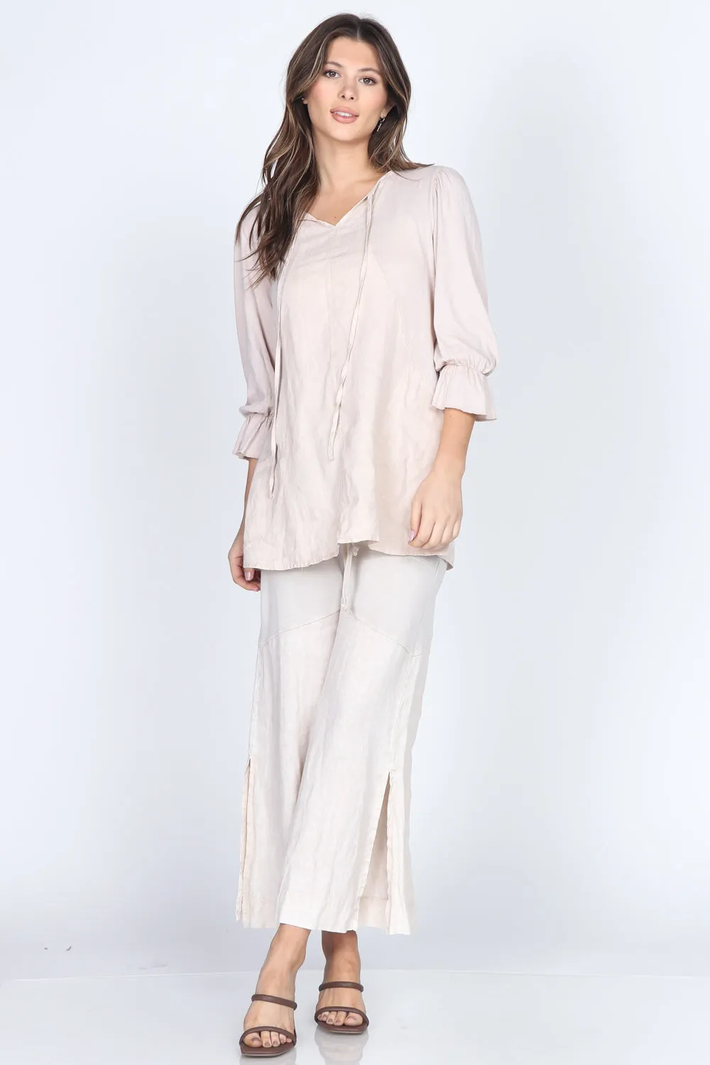 Ruffle Sleeves Linen Tunic