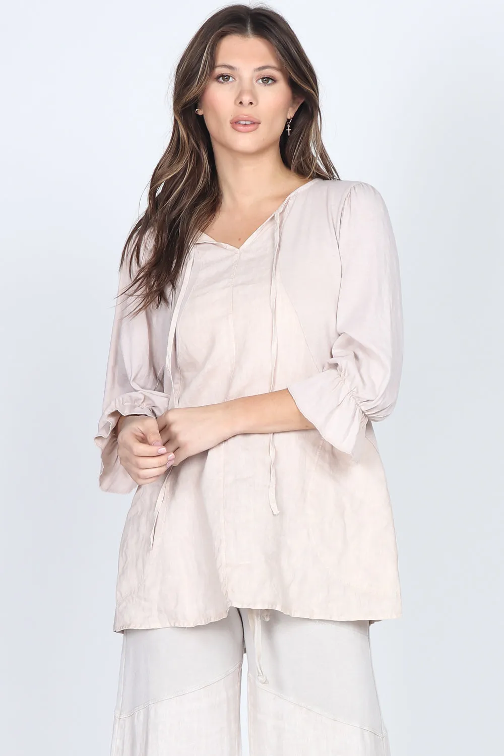 Ruffle Sleeves Linen Tunic