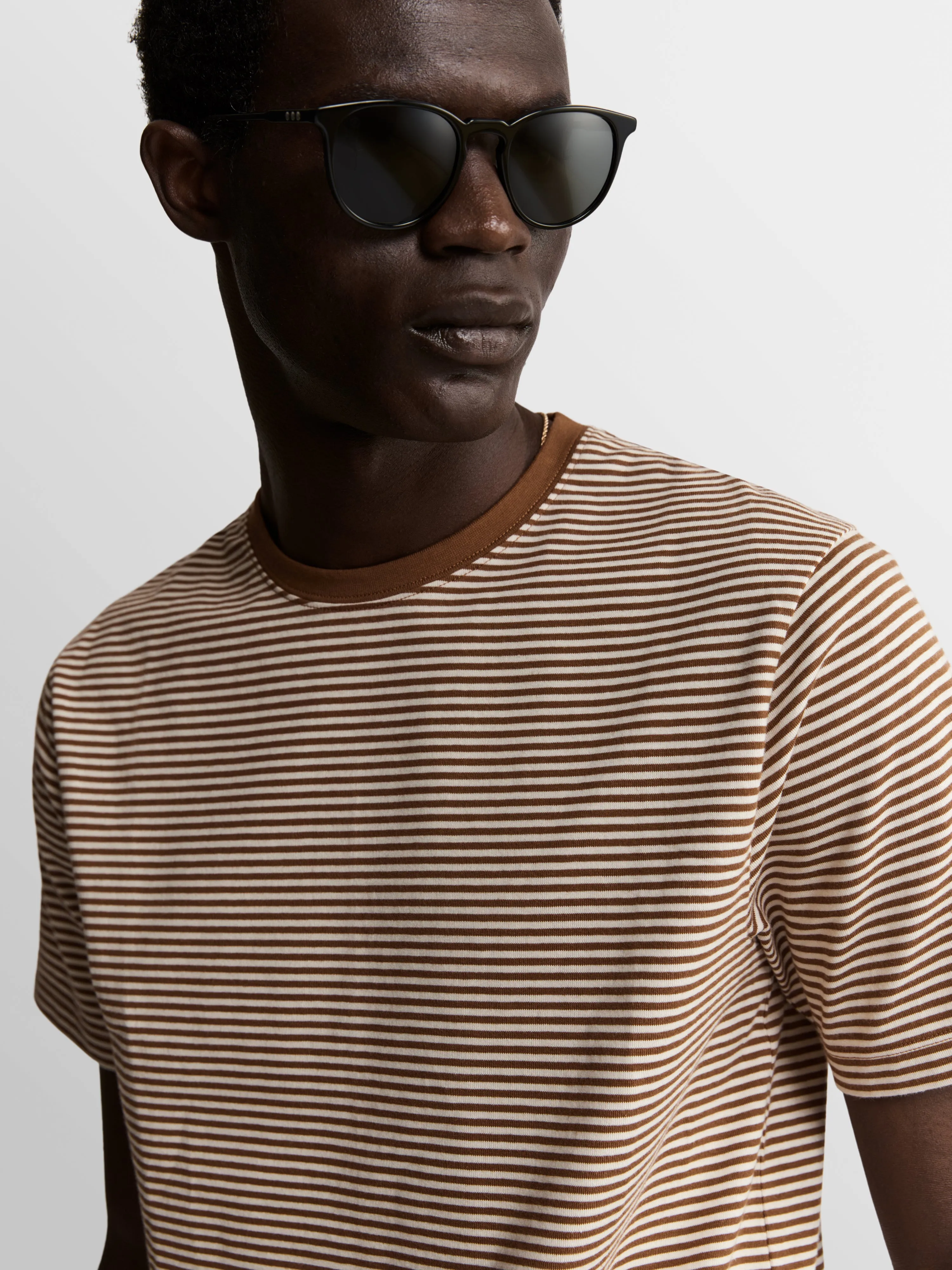 Rust Fine Stripe Crew Neck T-Shirt