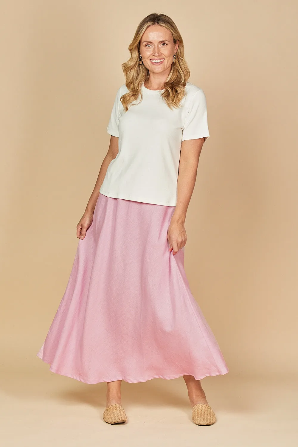 Sabina Linen Skirt in Peony