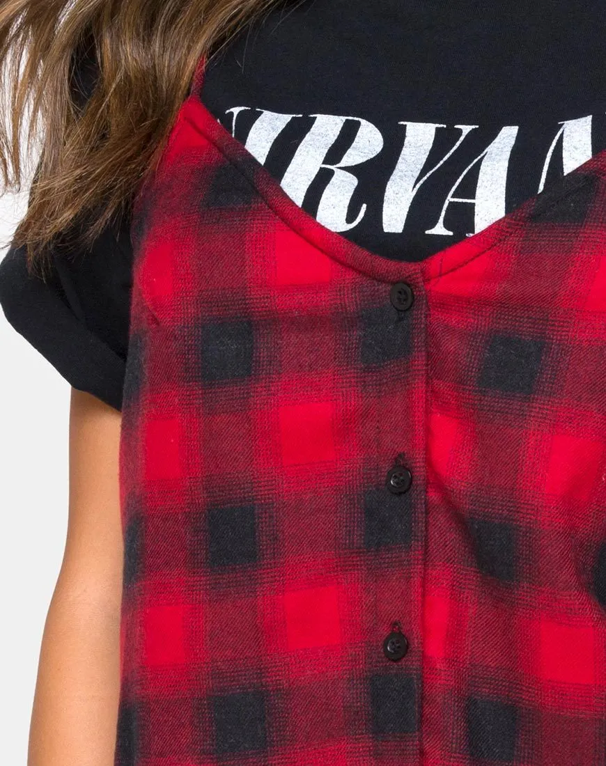 Sanna Slip Dress in Plaid Red Black