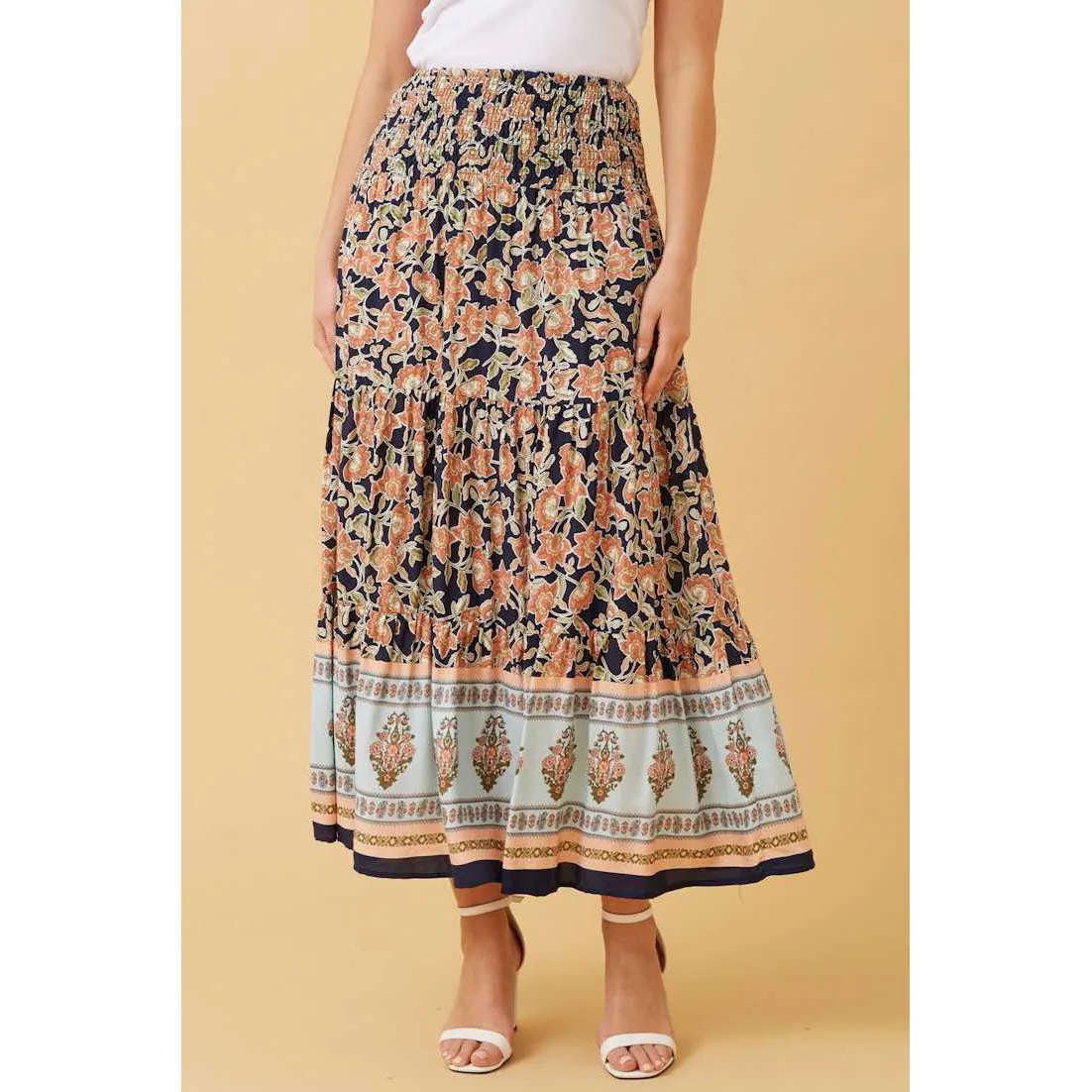 Shirred Waist Skirt - Multi Black