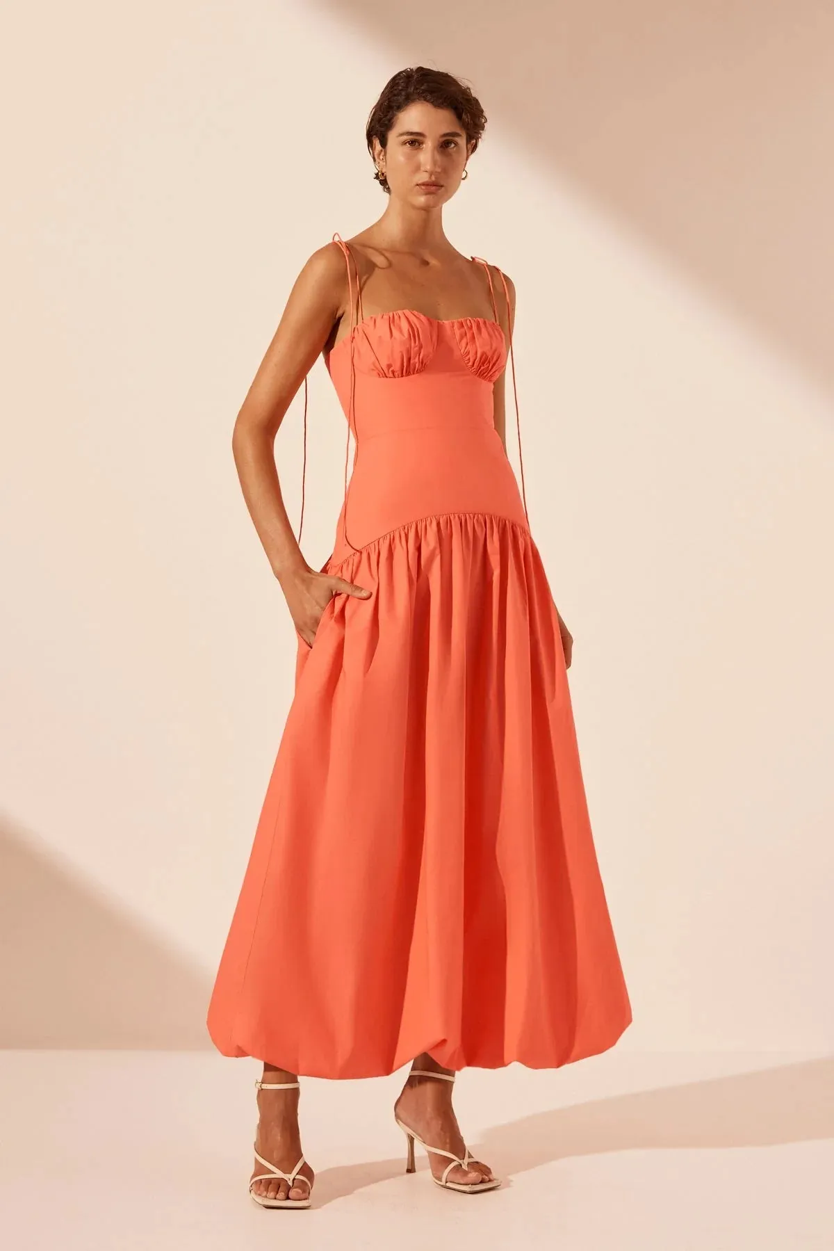 Shona Joy - Maiori Gathered Bubble Midi Dress - Coral