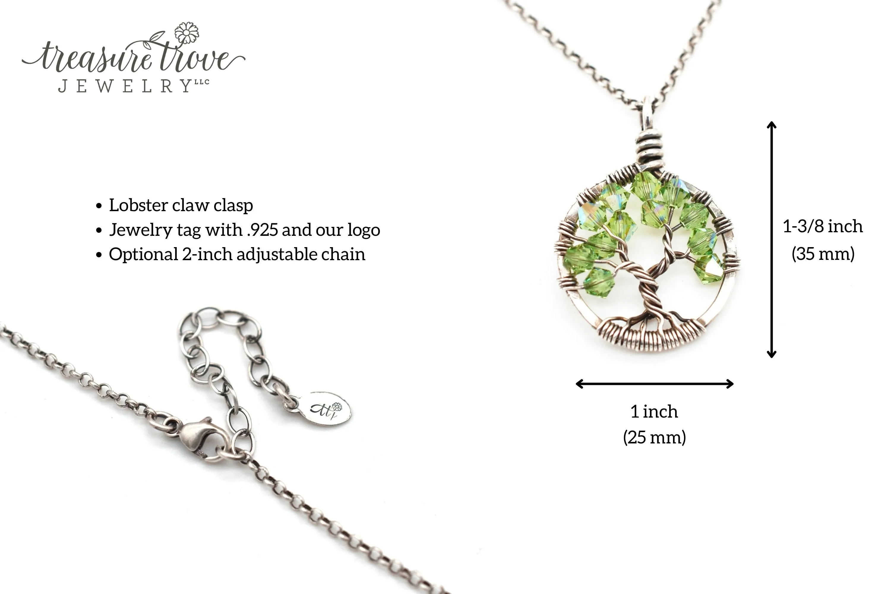 Silver Aquamarine Tree of Life Crystal Necklace (March)