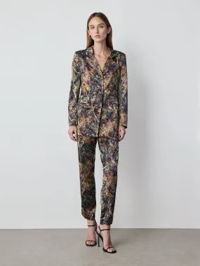 Single Breasted Silk Blazer in Black Tree Print