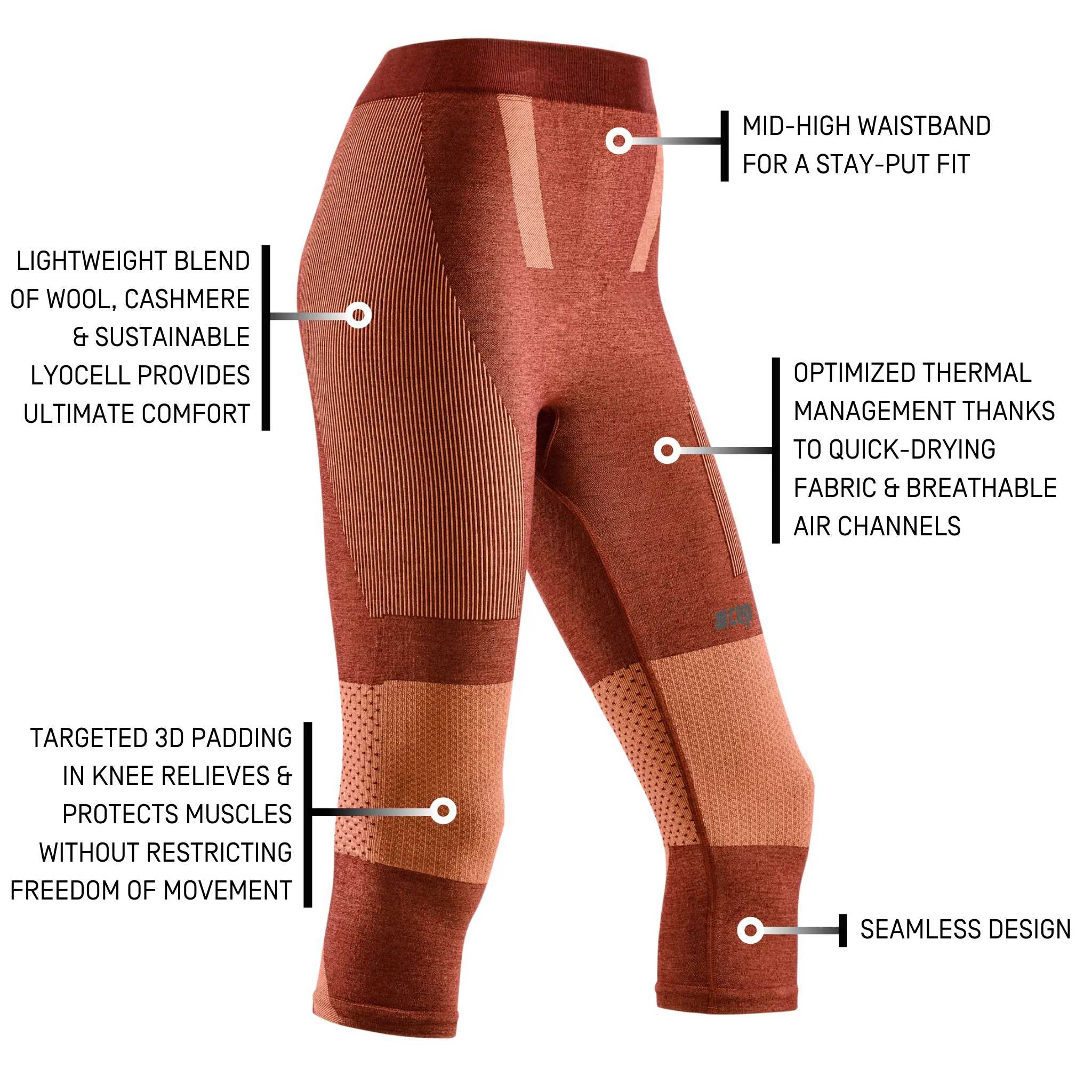 Ski Touring 3/4 Base Tights, Women