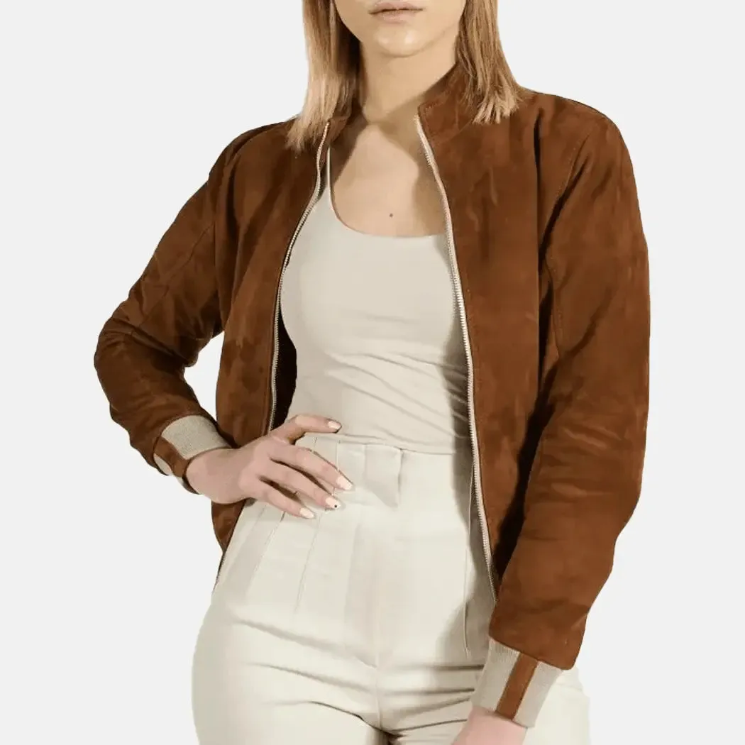 Skyward City Leather Bomber Jacket Women