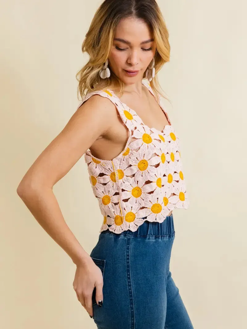 Spring Daisy Crochet Crop Top