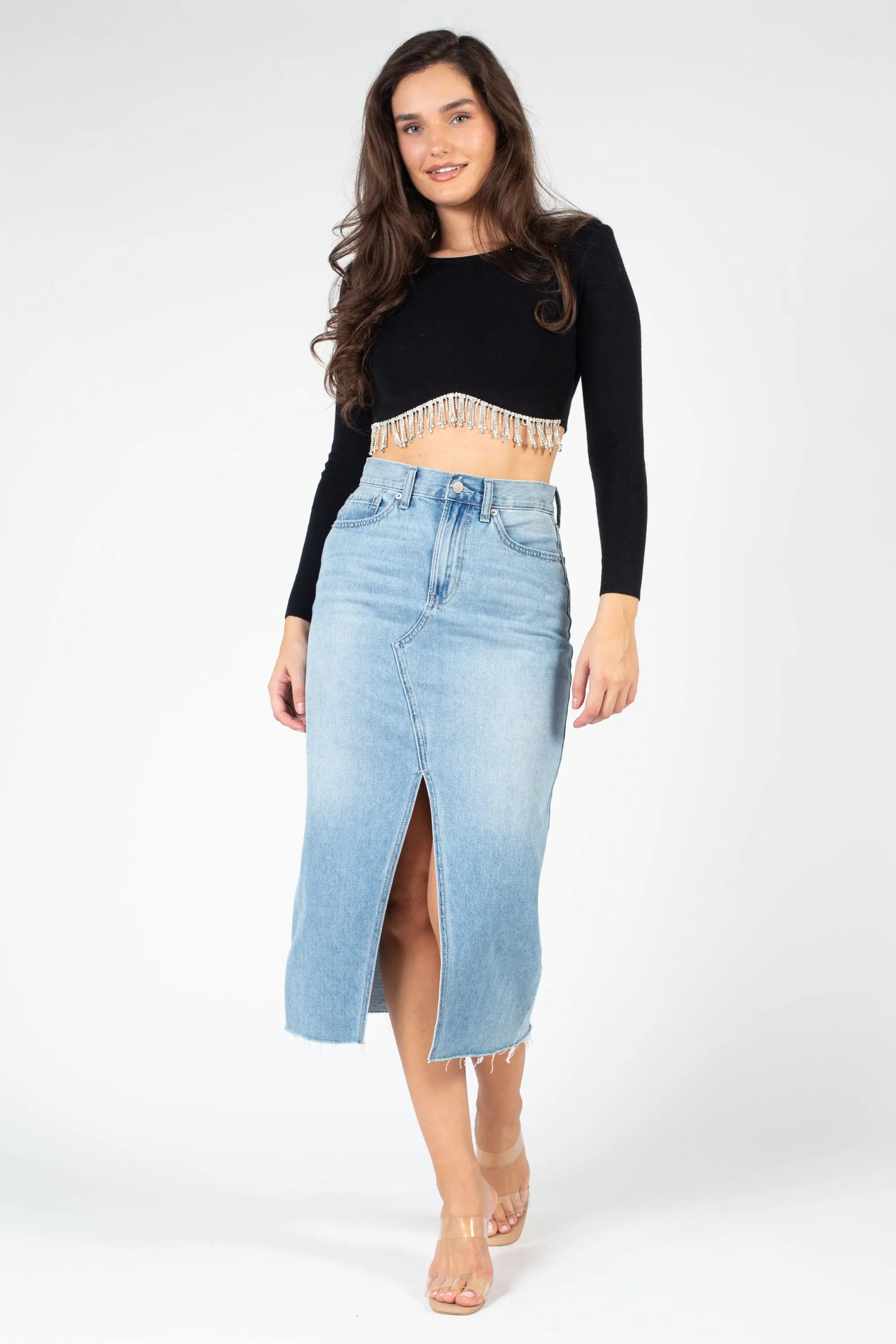 Stasia Rhinestone Fringe Crop Knit Top