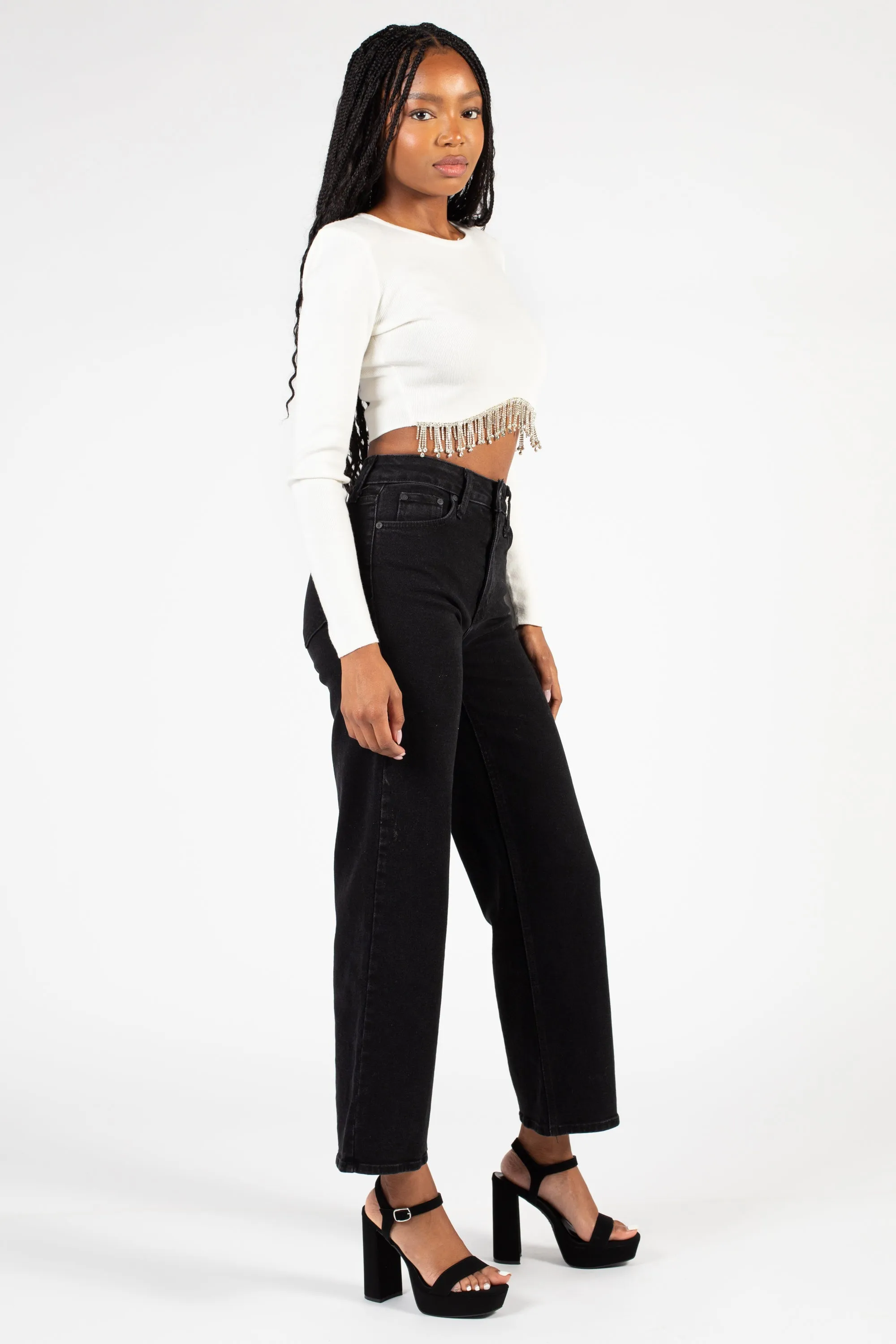 Stasia Rhinestone Fringe Crop Knit Top