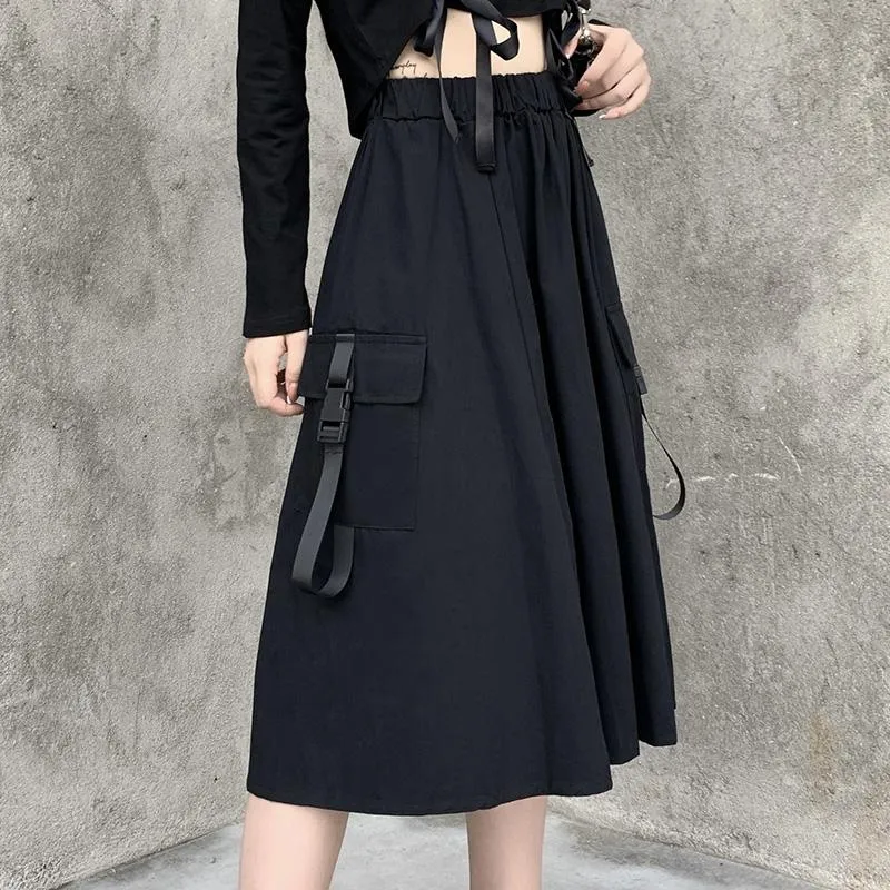 Strap Pocket High Waist Long Skirt SD00880