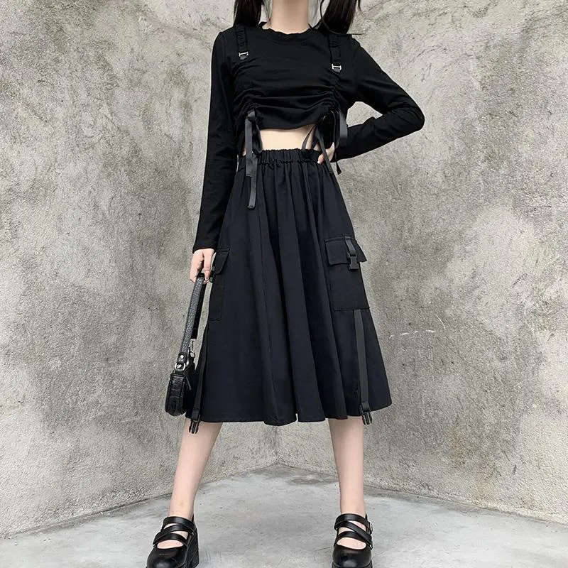 Strap Pocket High Waist Long Skirt SD00880