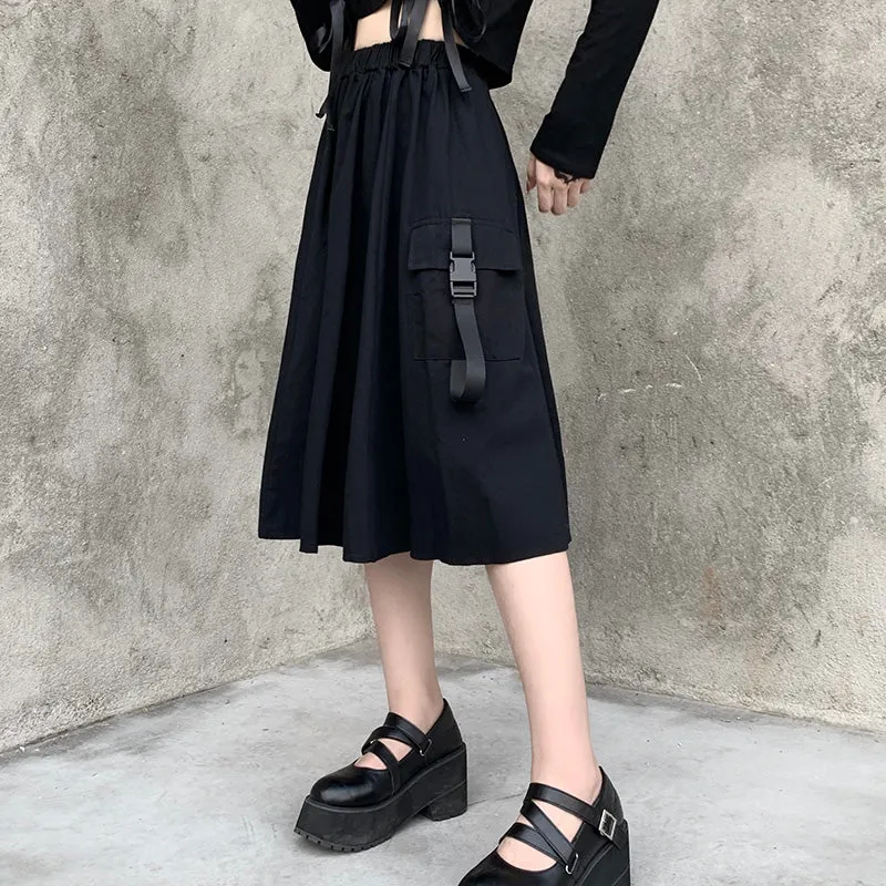 Strap Pocket High Waist Long Skirt SD00880