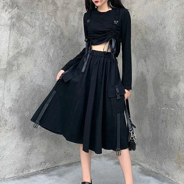 Strap Pocket High Waist Long Skirt SD00880