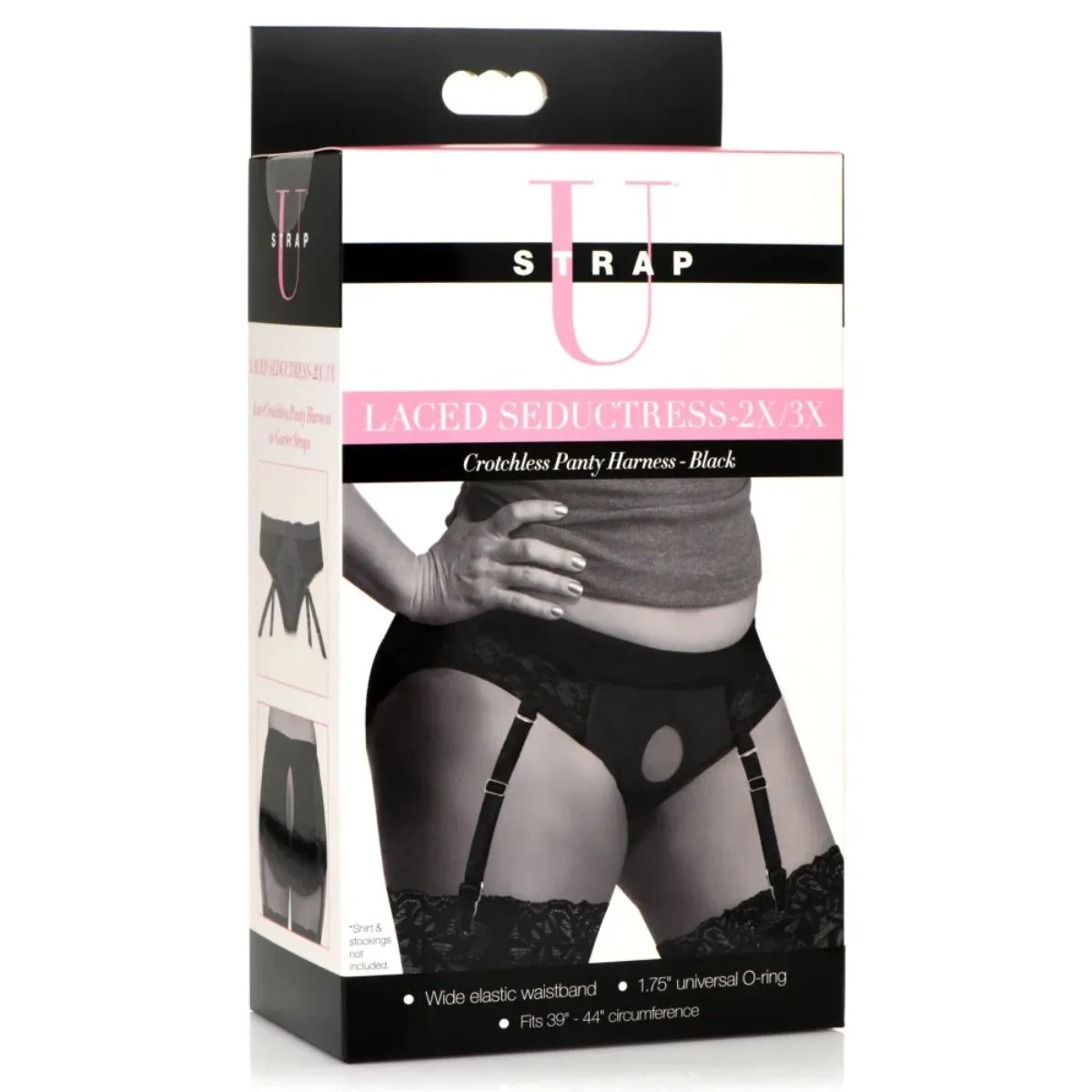 Strap U Laced Seductress Crotchless Panty Harness Black 2XL 3XL