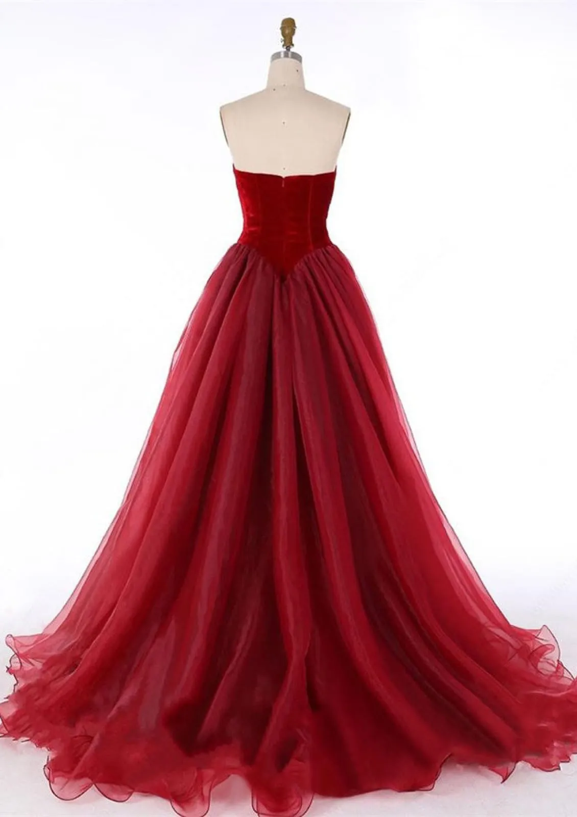 Strapless Organza Velvet Burgundy/Crimson Party Gown Pageant Prom Dress