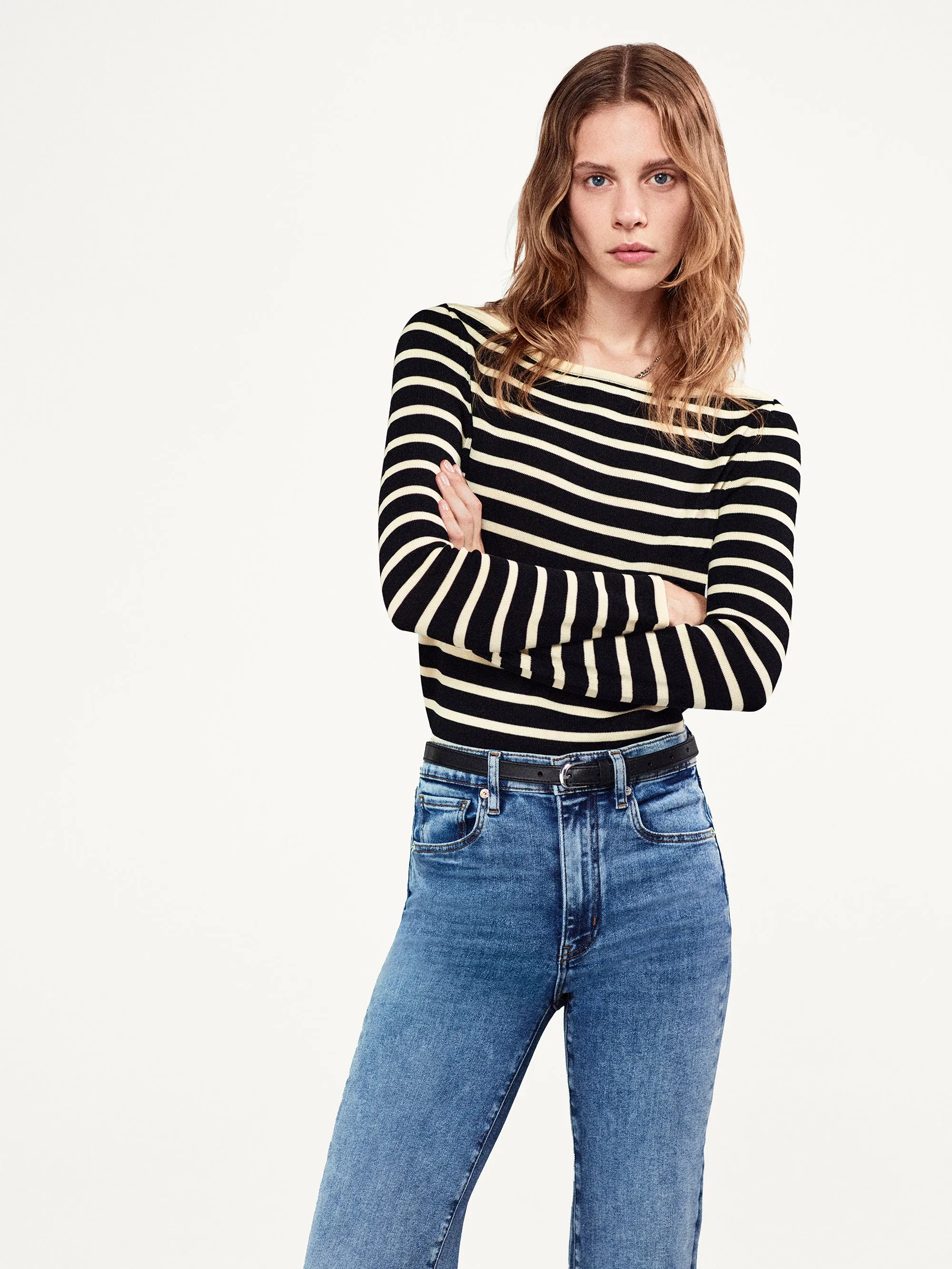 Striped Boatneck Sweater -- Black Multi