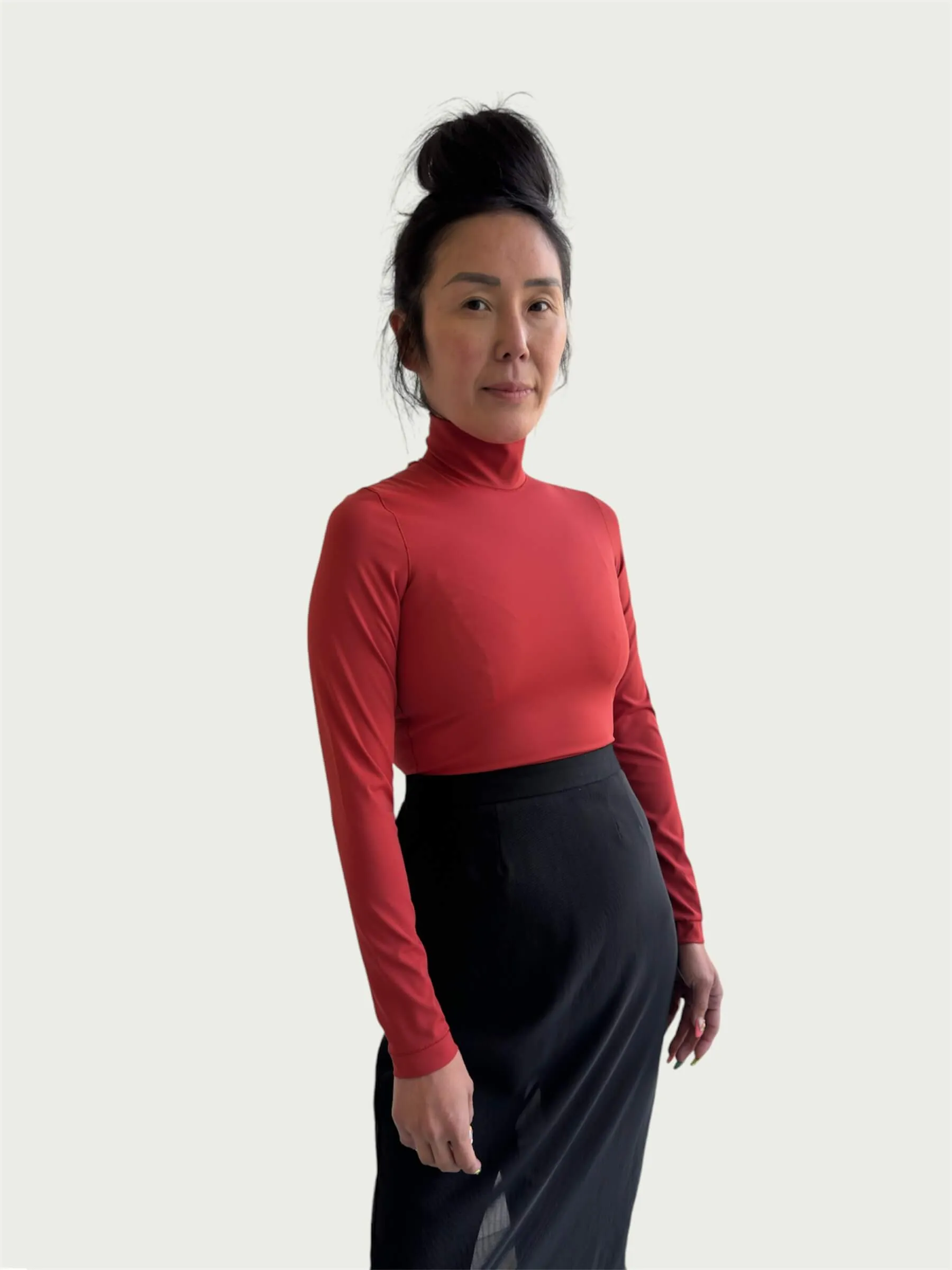 Technical Mock Neck Top in Rouge