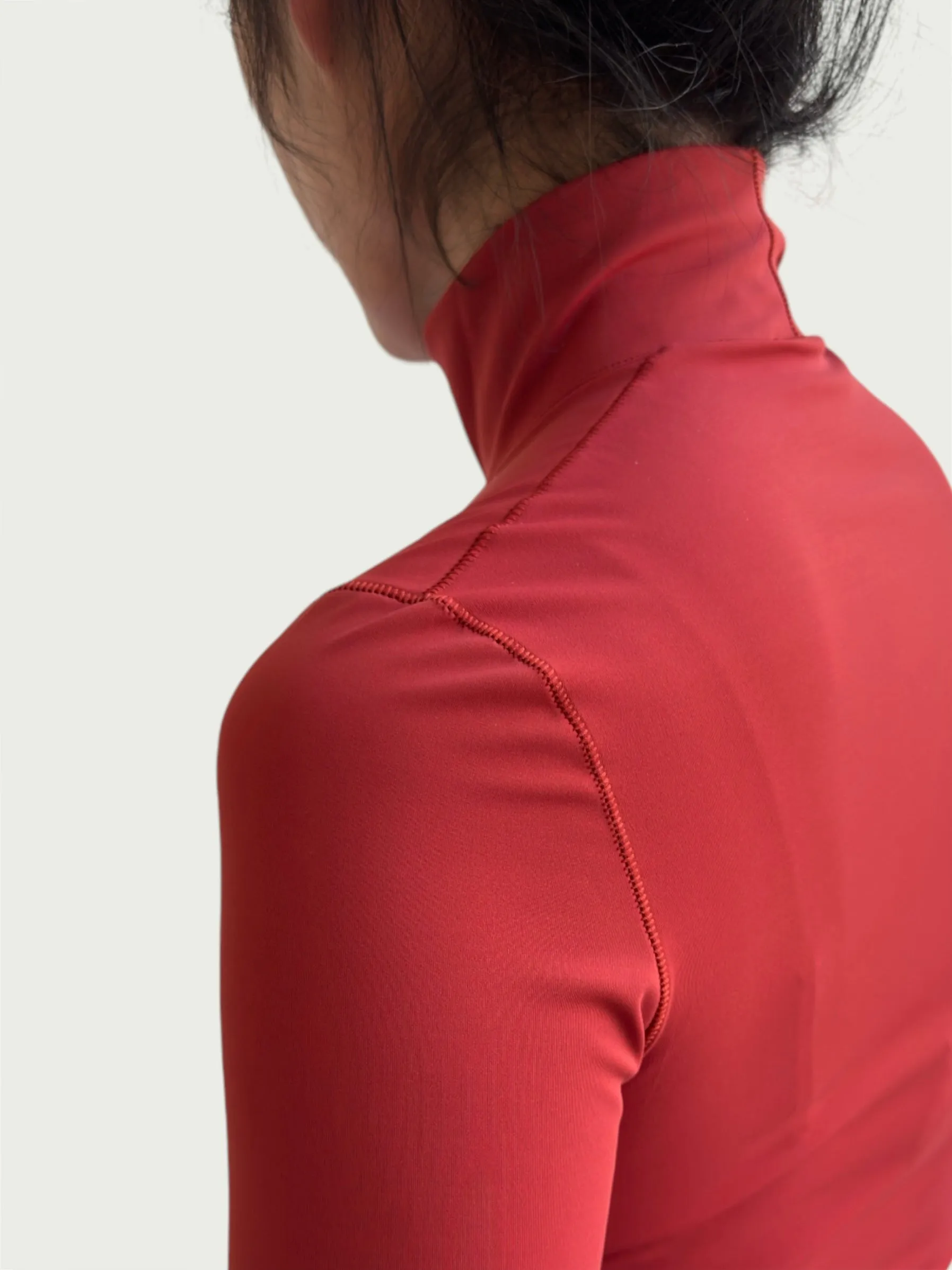 Technical Mock Neck Top in Rouge