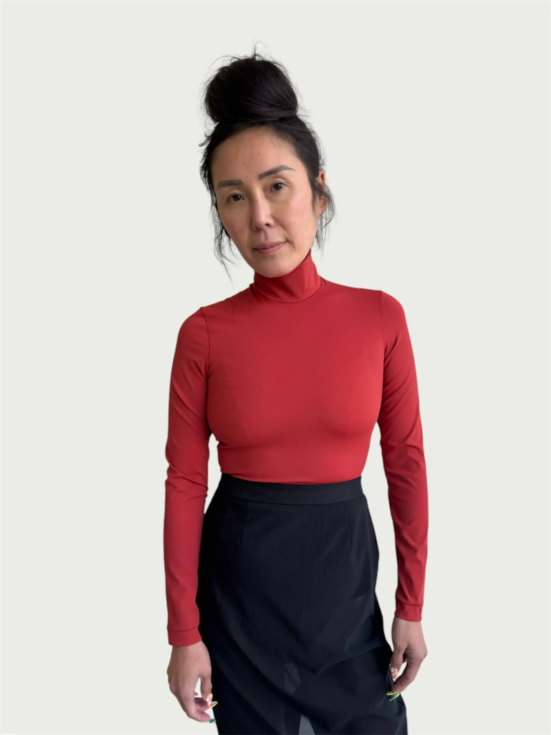 Technical Mock Neck Top in Rouge