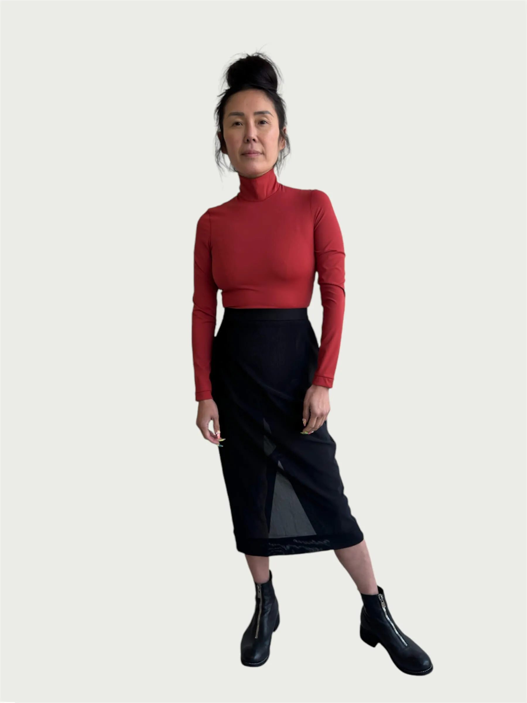 Technical Mock Neck Top in Rouge