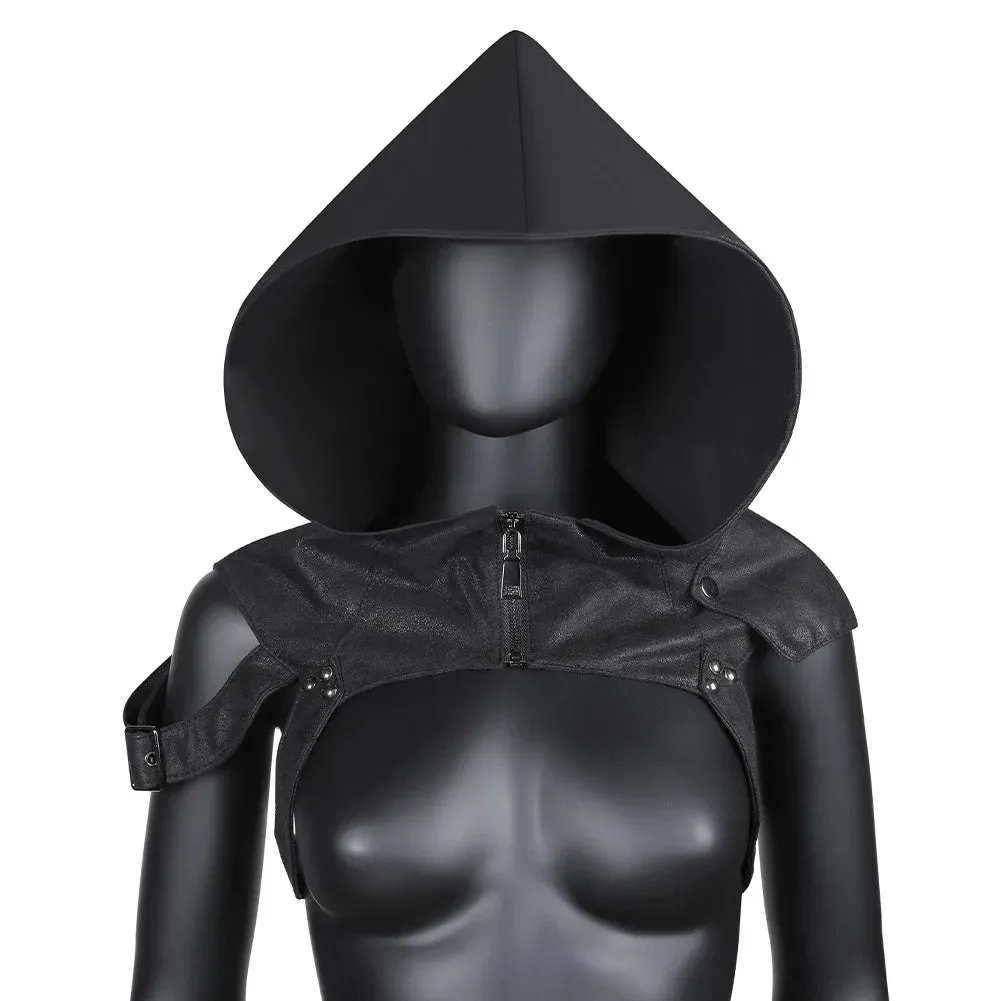 TEEK - Black Headscarf Leather Zippered Hoodie