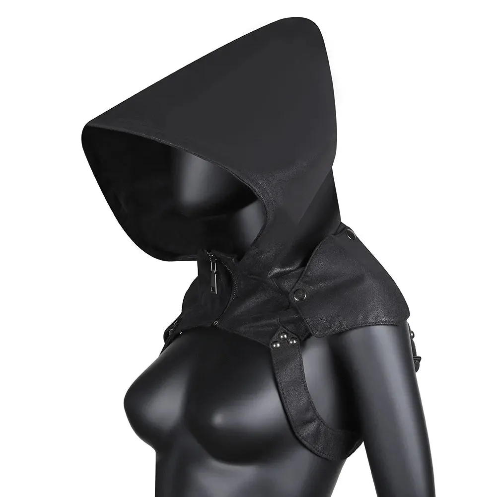 TEEK - Black Headscarf Leather Zippered Hoodie