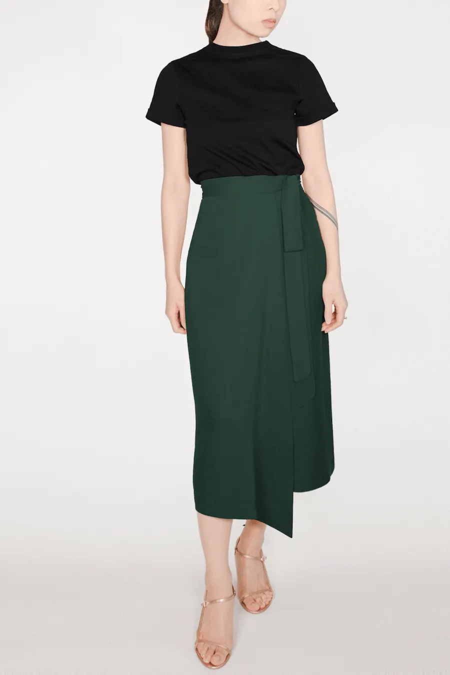 TENCEL™ Lyocell Midi Wrap Skirt -- Green