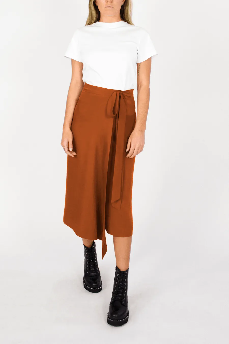 TENCEL™ Lyocell Midi Wrap Skirt -- Rust