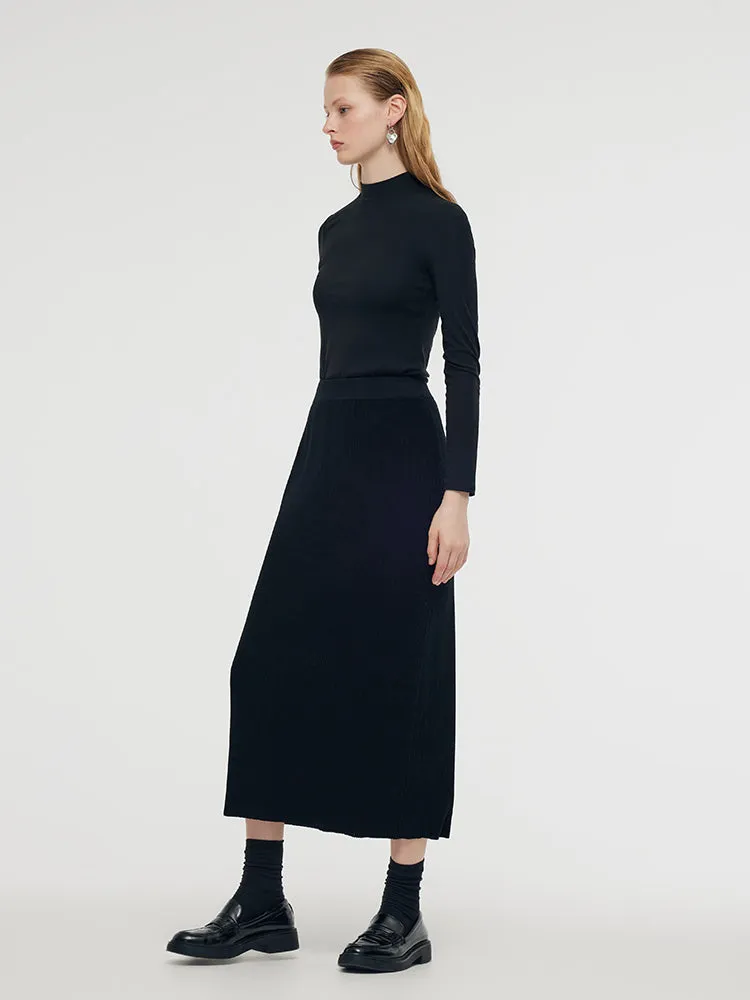 Tencel Stretch Knitted Women Midi Skirt