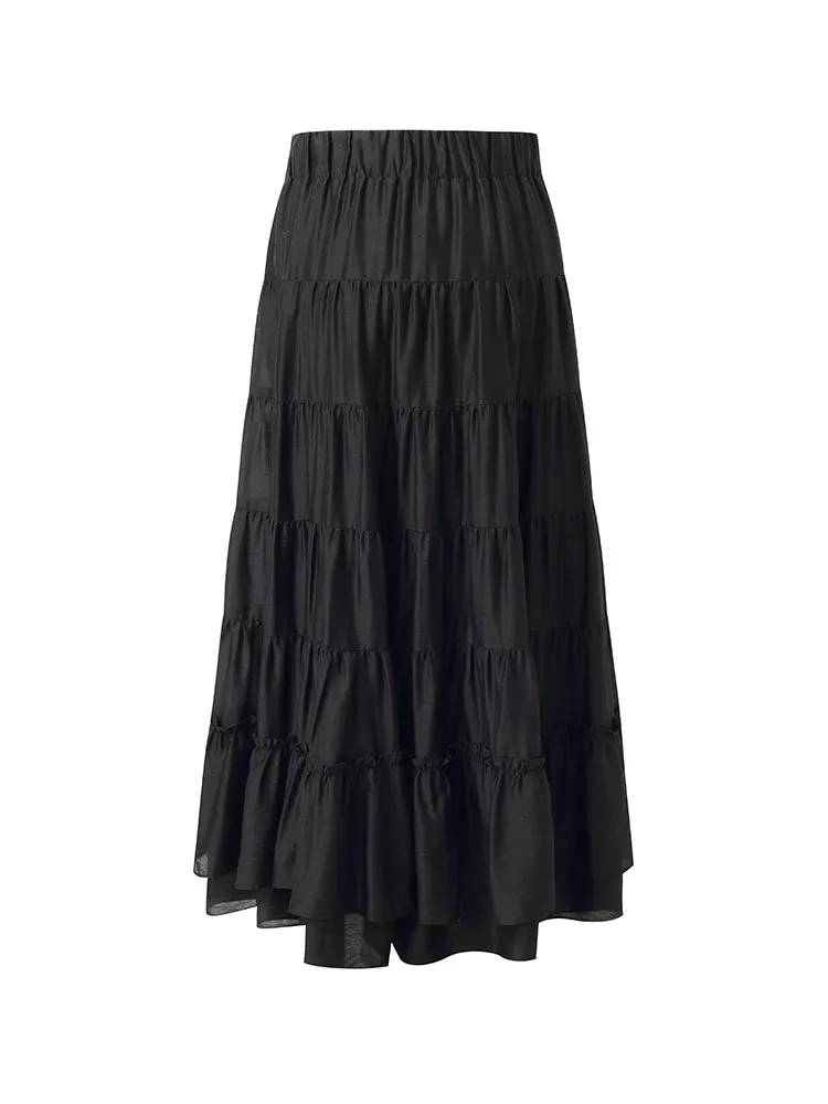 Tencel Women Tiered Maxi Skirt