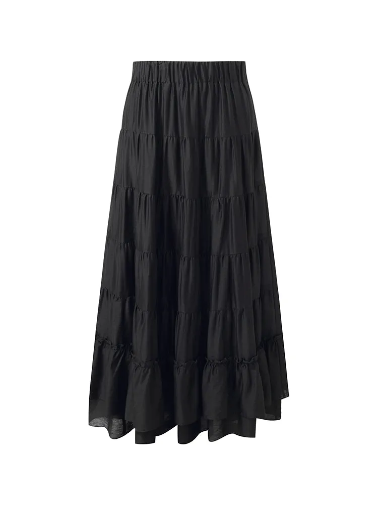 Tencel Women Tiered Maxi Skirt