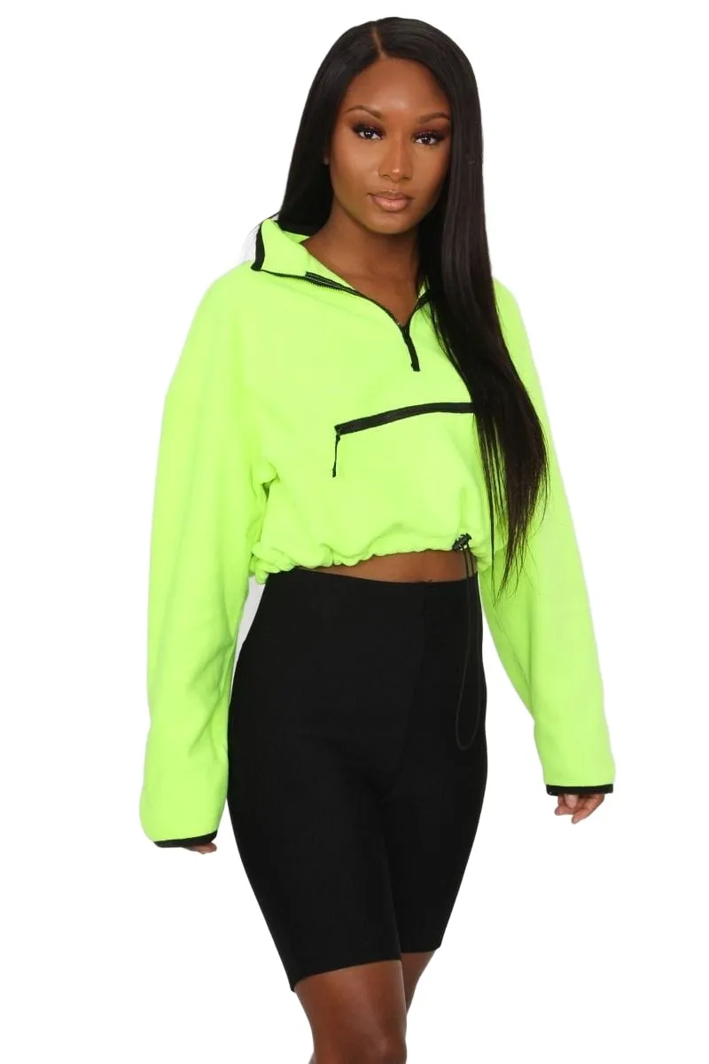 TIC TOC - Neon - Crop Fleece Half Zip Sweater