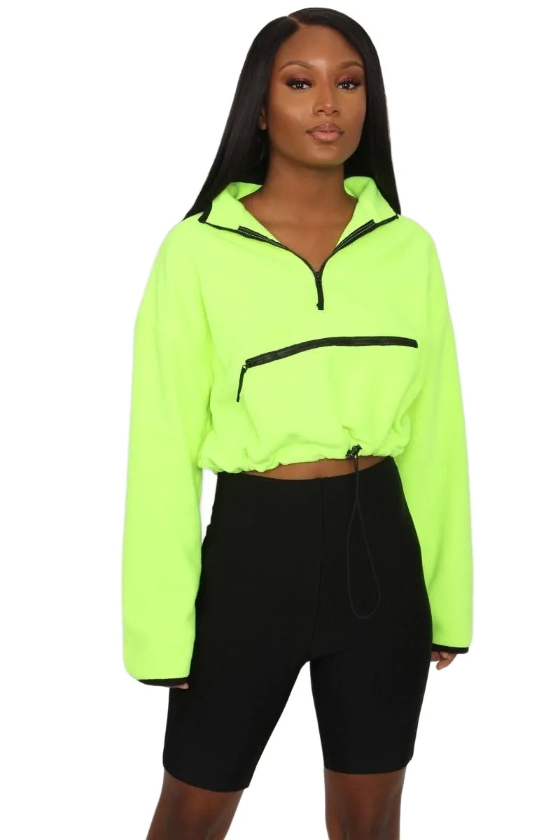 TIC TOC - Neon - Crop Fleece Half Zip Sweater