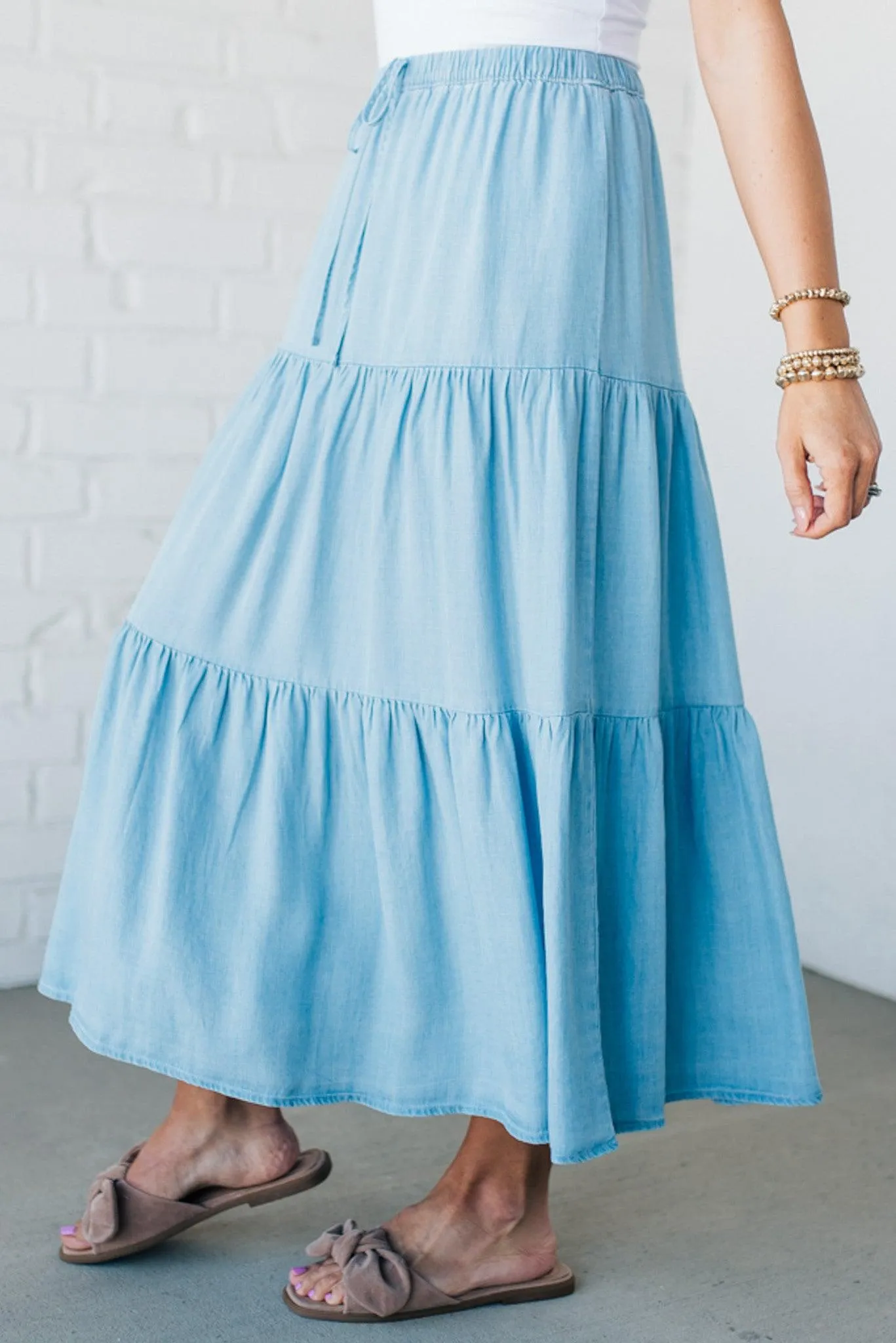 Tiered Tencel Midi Skirt