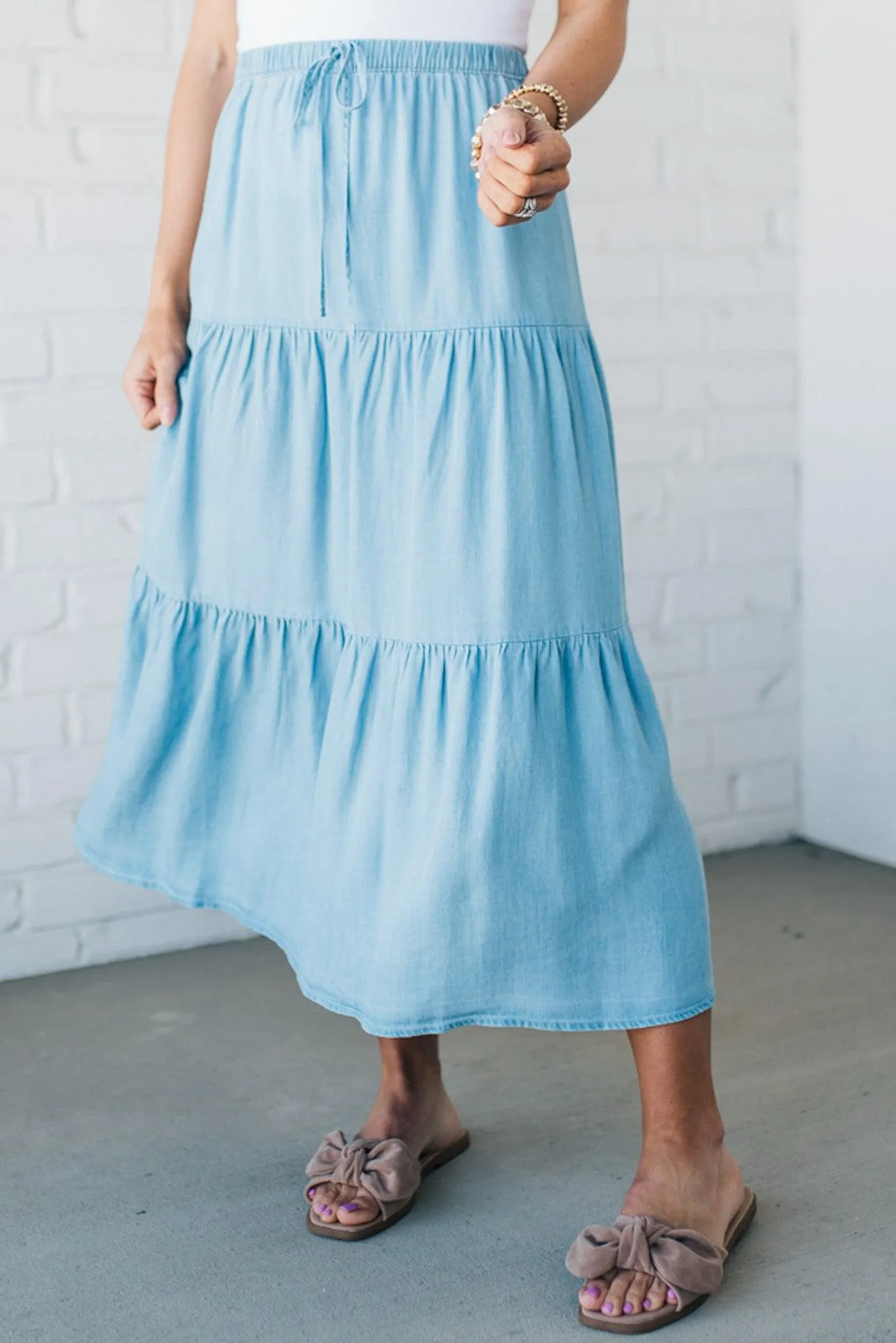 Tiered Tencel Midi Skirt