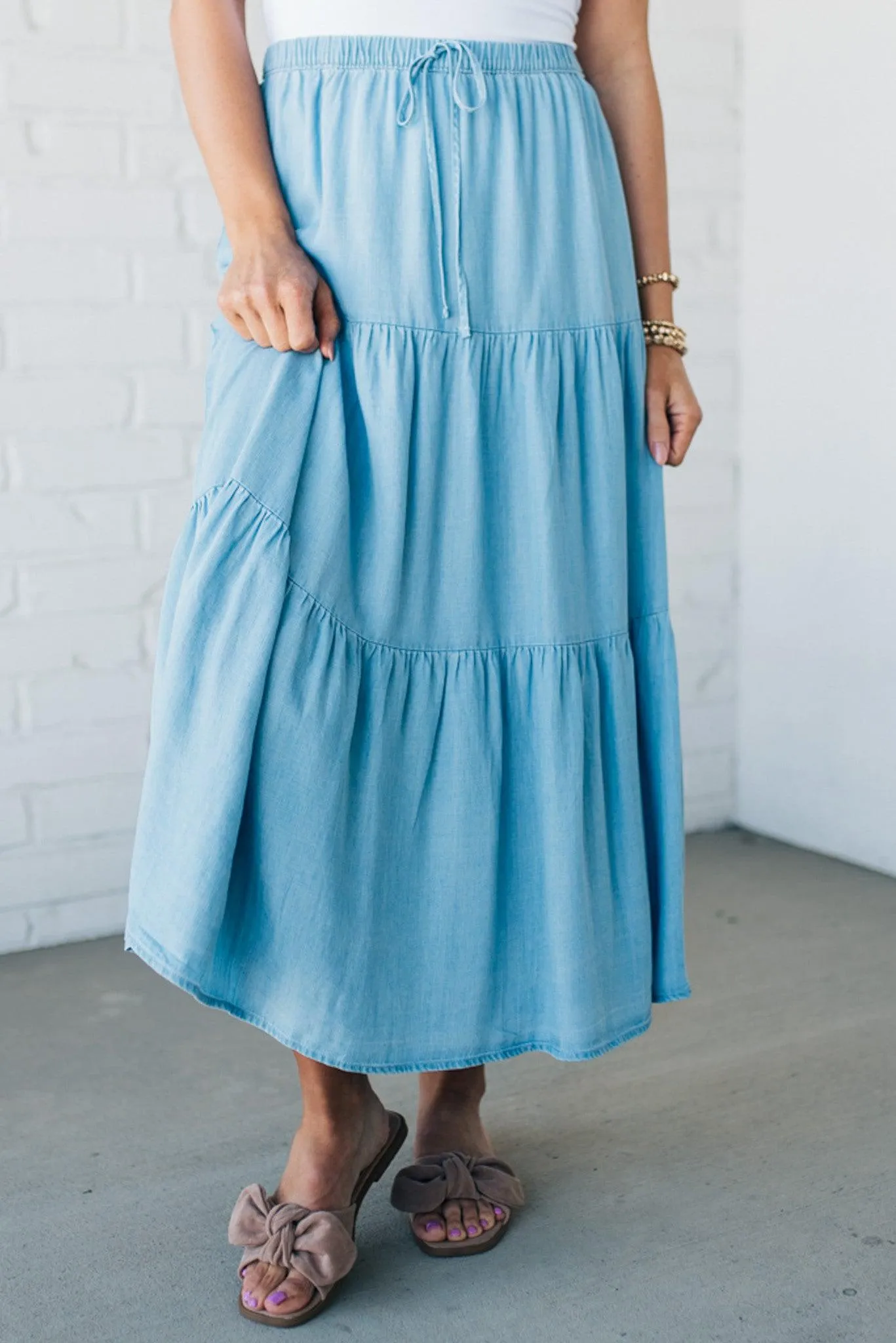 Tiered Tencel Midi Skirt