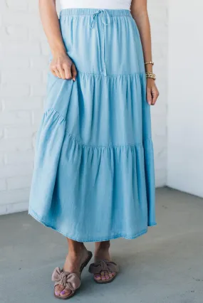 Tiered Tencel Midi Skirt