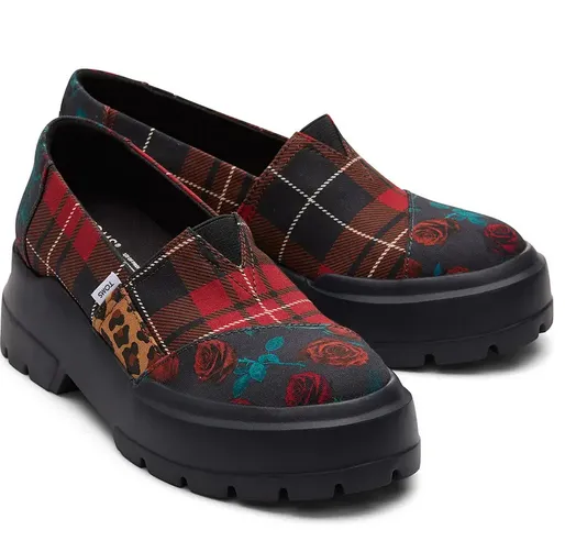 Toms Womens Alpargata Combat Low Lava Multi Tartan Patchwork Leopard